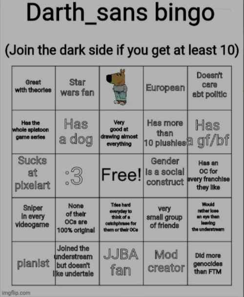 Darth_sans bingo v1 | image tagged in darth_sans bingo v1 | made w/ Imgflip meme maker