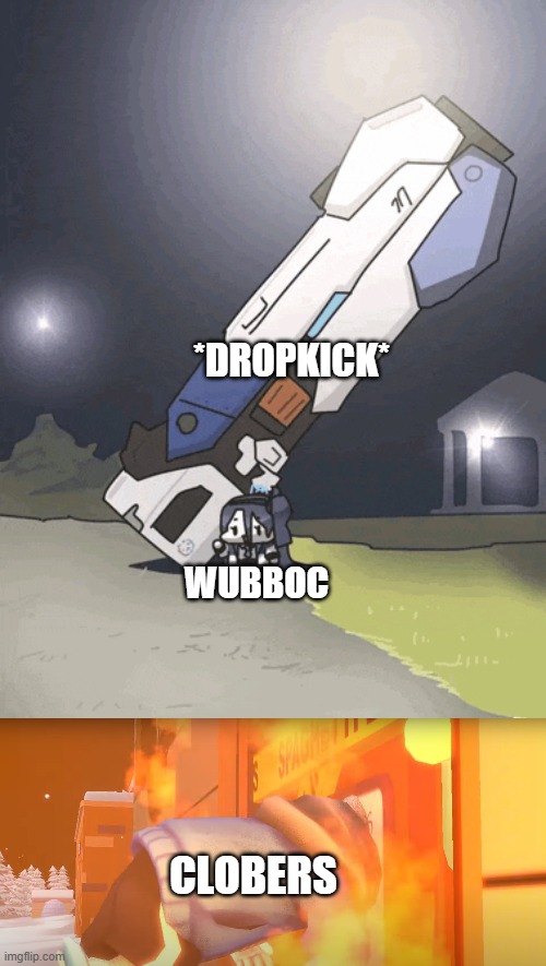 BRUH (fr -Wubboc) | *DROPKICK*; WUBBOC; CLOBERS | image tagged in arisu with her railgun funni,sans is stuck in the door,clobe-,bam they ded -wubboc | made w/ Imgflip meme maker