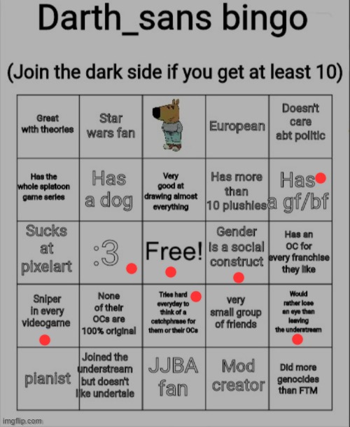 ahh bingo lmao | image tagged in darth_sans bingo v1,sans of topic | made w/ Imgflip meme maker