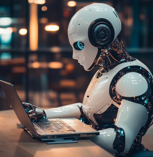 Robot at computer Blank Meme Template