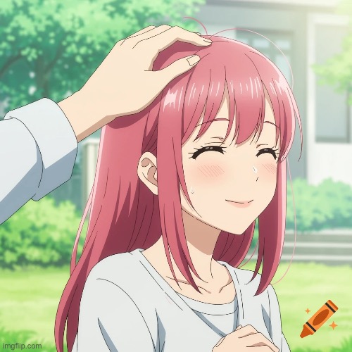 Headpatting anime (it looks like an actual anime) | image tagged in headpat,cute,wholesome | made w/ Imgflip meme maker