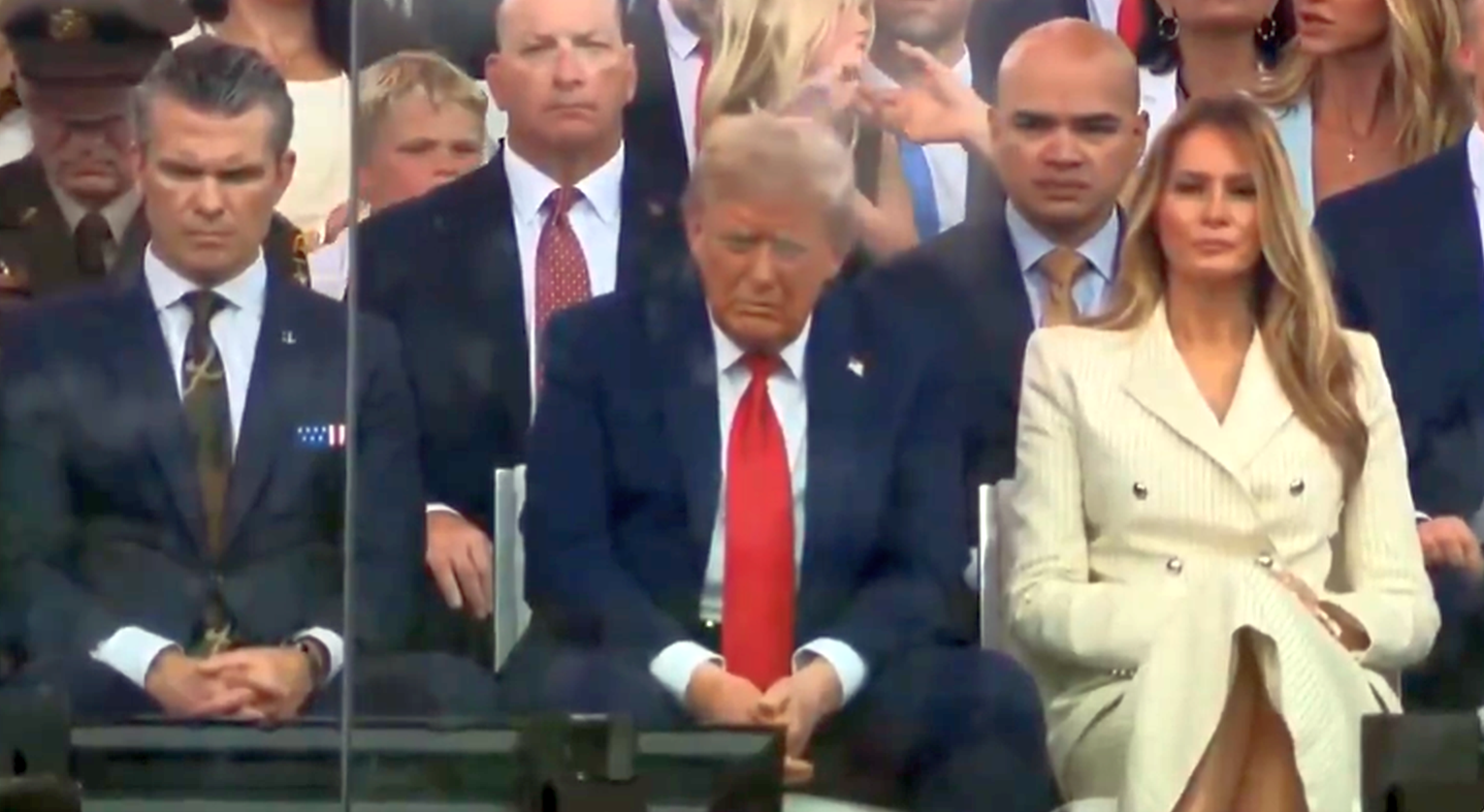 Hegseth, Trump & Melania, bored rigid at Trump's vanity parade Blank Meme Template