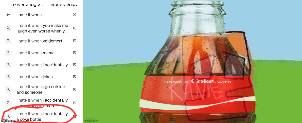I accidentally a coke bottle because kanye also coke bottled too | image tagged in help i accidentally,share a coke with,kanye west,north,south east,google | made w/ Imgflip meme maker