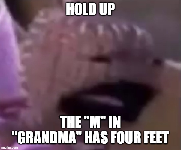 Sackboy | HOLD UP THE "M" IN "GRANDMA" HAS FOUR FEET | image tagged in sackboy | made w/ Imgflip meme maker