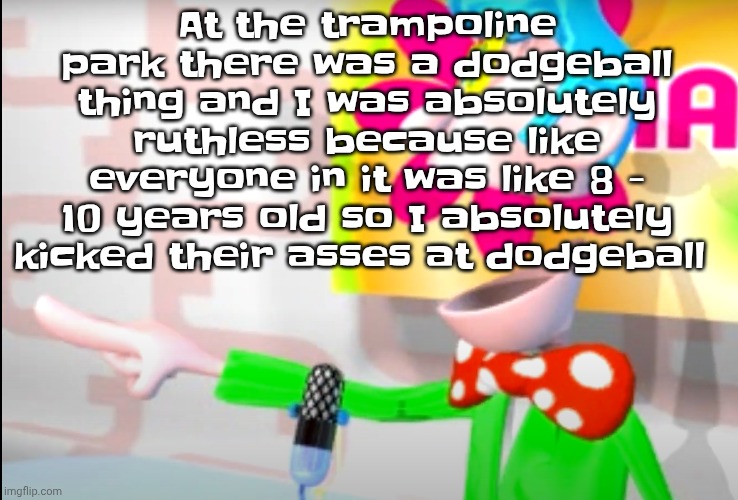 I also got onto the leaderboard at the arcade on this racing game | At the trampoline park there was a dodgeball thing and I was absolutely ruthless because like everyone in it was like 8 - 10 years old so I absolutely kicked their asses at dodgeball | image tagged in bitch | made w/ Imgflip meme maker