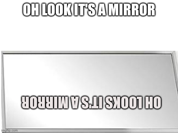 Mirror (epsi. note: sideways mirror | ƨyɒwɘbiƨ ɿoɿɿim) | OH LOOK IT'S A MIRROR; OH LOOKS IT'S A MIRROR | image tagged in heya kid is juis sans de topic | made w/ Imgflip meme maker