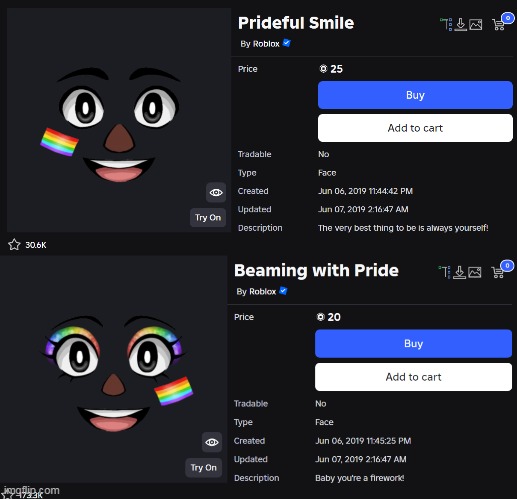 reminder that Roblox has official LGBTQ related items. | made w/ Imgflip meme maker