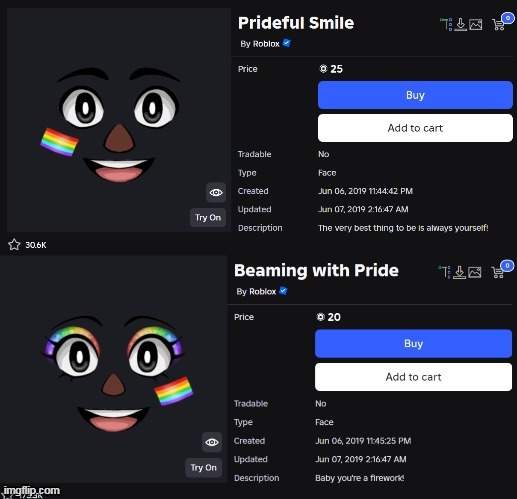 reminder that Roblox has official LGBTQ-related items. | made w/ Imgflip meme maker