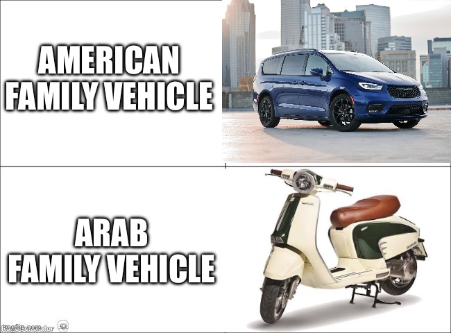 4 panel comic | AMERICAN FAMILY VEHICLE; ARAB FAMILY VEHICLE | image tagged in 4 panel comic,vehicle,middle east,america | made w/ Imgflip meme maker