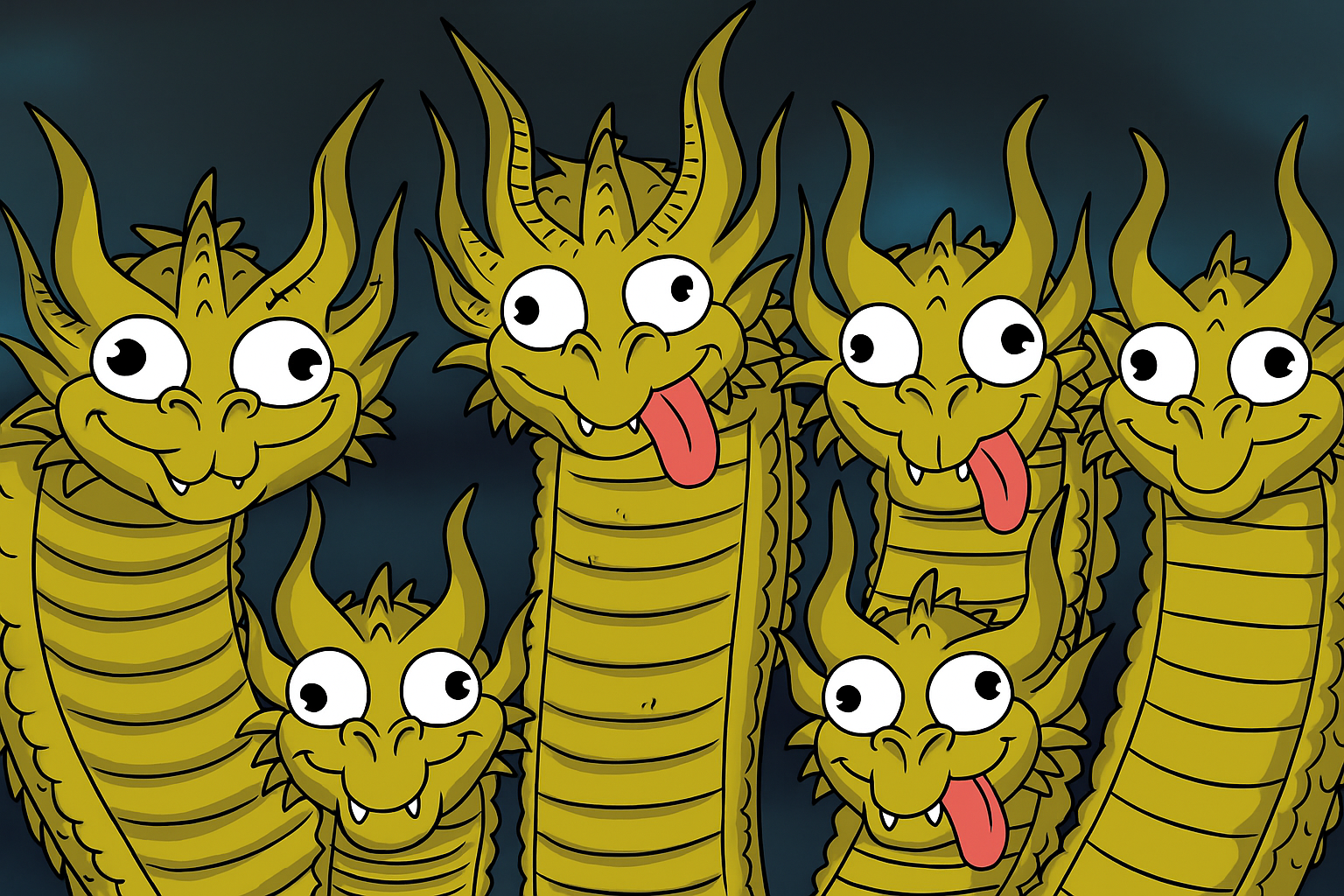 Hydra with 6 silly heads Blank Meme Template