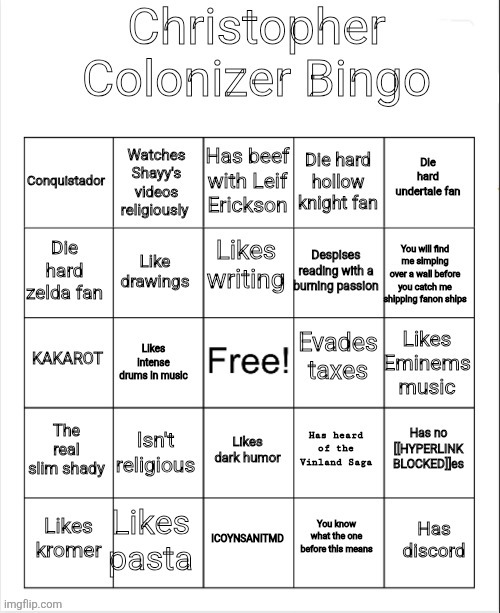 This time with the template thingy | image tagged in christopher colonizer bingo | made w/ Imgflip meme maker