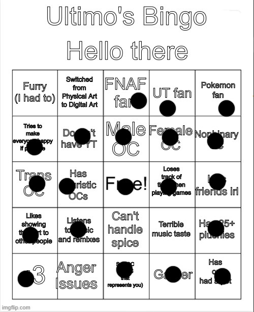 i got too many oc's | image tagged in bingo | made w/ Imgflip meme maker
