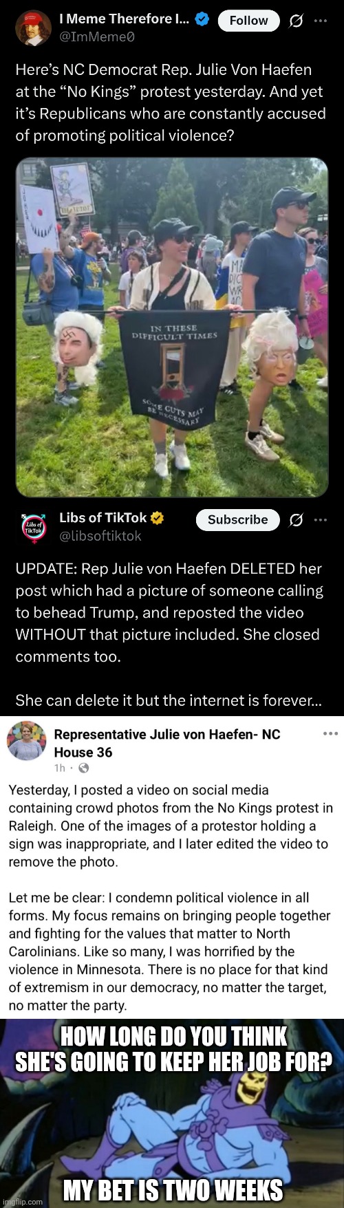 This is INSANE | HOW LONG DO YOU THINK SHE'S GOING TO KEEP HER JOB FOR? MY BET IS TWO WEEKS | image tagged in skeletor disturbing facts | made w/ Imgflip meme maker