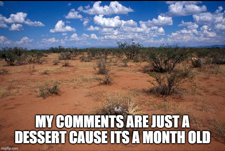 MY COMMENTS ARE JUST A DESSERT CAUSE ITS A MONTH OLD | image tagged in dessert | made w/ Imgflip meme maker