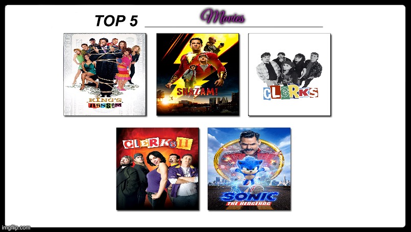 Otto Grimsley's Top 5 Movies | Movies | image tagged in top 5,movie,shazam,sonic the hedgehog,films,deviantart | made w/ Imgflip meme maker