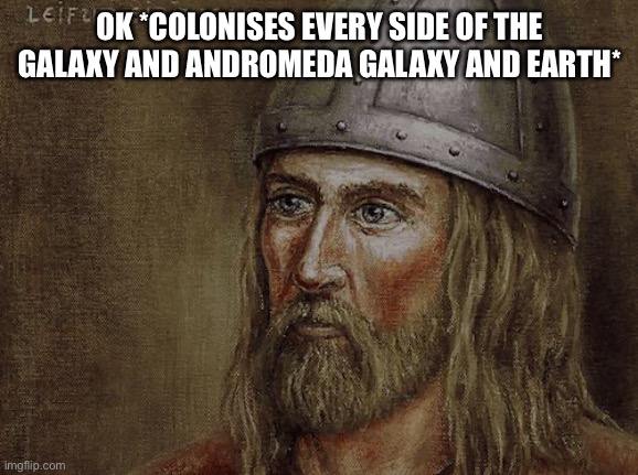 Leif Erikson | OK *COLONISES EVERY SIDE OF THE GALAXY AND ANDROMEDA GALAXY AND EARTH* | image tagged in leif erikson | made w/ Imgflip meme maker