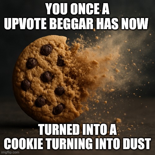YOU ONCE A UPVOTE BEGGAR HAS NOW TURNED INTO A COOKIE TURNING INTO DUST | made w/ Imgflip meme maker