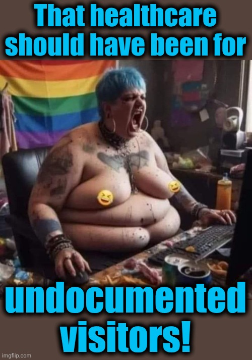 AI Crying Liberal | That healthcare
should have been for undocumented
visitors! | image tagged in ai crying liberal | made w/ Imgflip meme maker