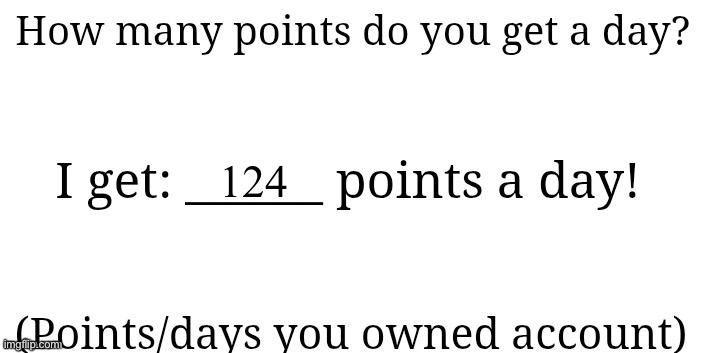 It lowered even more | 124 | image tagged in how many points a day do you get | made w/ Imgflip meme maker