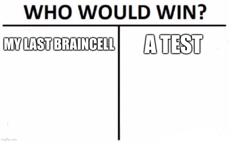 rip my last braincell | MY LAST BRAINCELL; A TEST | image tagged in memes,who would win | made w/ Imgflip meme maker