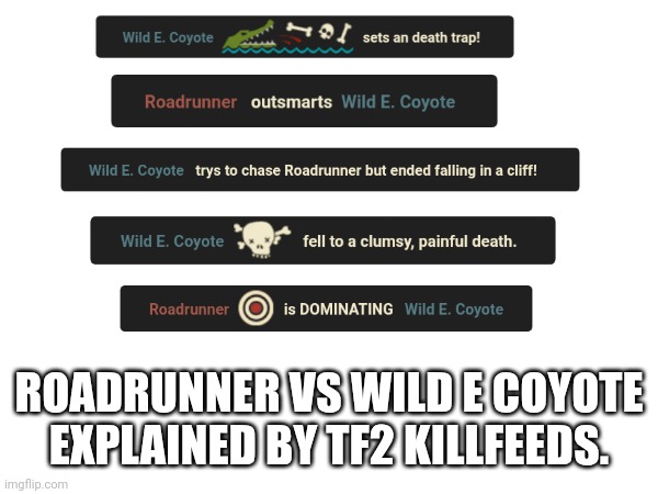 tf2 killfeed memes | ROADRUNNER VS WILD E COYOTE EXPLAINED BY TF2 KILLFEEDS. | made w/ Imgflip meme maker