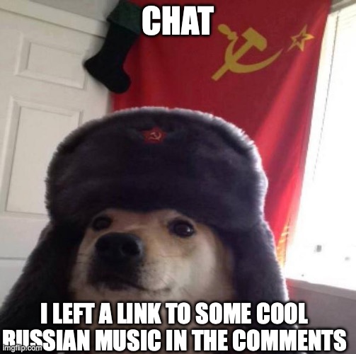 its really good, at least take a listen | CHAT; I LEFT A LINK TO SOME COOL RUSSIAN MUSIC IN THE COMMENTS | image tagged in russian doge | made w/ Imgflip meme maker