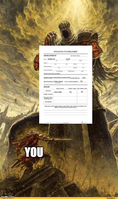 job application vs you | YOU | image tagged in giant vs man | made w/ Imgflip meme maker