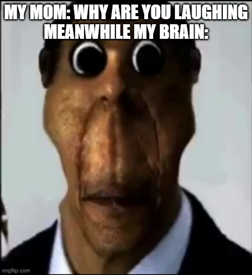 obunga | MY MOM: WHY ARE YOU LAUGHING
MEANWHILE MY BRAIN: | image tagged in obunga | made w/ Imgflip meme maker