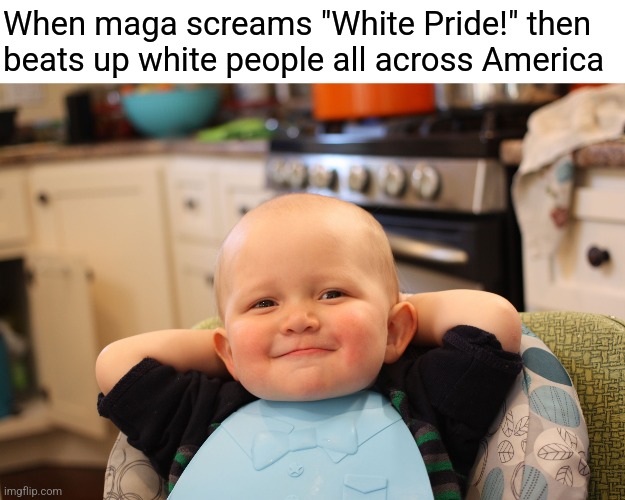I think they might just care about the rich whites. | When maga screams "White Pride!" then beats up white people all across America | image tagged in baby boss relaxed smug content,funny | made w/ Imgflip meme maker