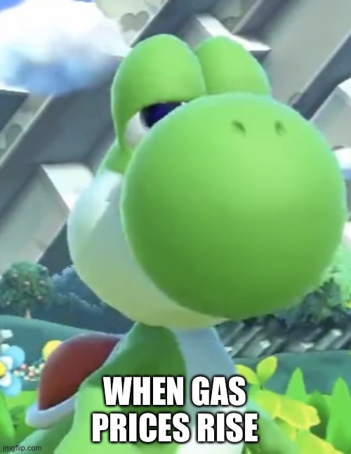 Yoshi XIII | WHEN GAS PRICES RISE | image tagged in yoshi s not interested,yoshi | made w/ Imgflip meme maker