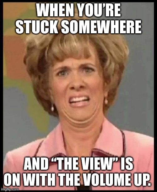 Puked in mouth | WHEN YOU’RE STUCK SOMEWHERE; AND “THE VIEW” IS ON WITH THE VOLUME UP. | image tagged in puked in mouth,the view | made w/ Imgflip meme maker