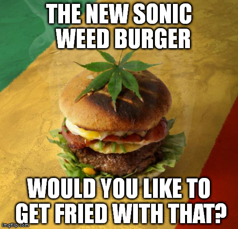 THE NEW SONIC WEED BURGER WOULD YOU LIKE TO GET FRIED WITH THAT? | image tagged in weed burger | made w/ Imgflip meme maker