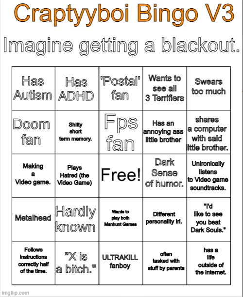 new bingo card (please note that "Hardly known" means obscure on imgflip | image tagged in craptyyboi bingo v3 | made w/ Imgflip meme maker