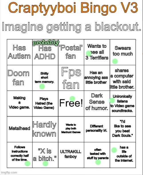 Craptyyboi bingo v3 | probably | image tagged in craptyyboi bingo v3 | made w/ Imgflip meme maker