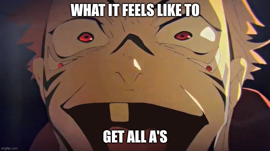It's me at least. | WHAT IT FEELS LIKE TO; GET ALL A'S | image tagged in anime | made w/ Imgflip meme maker