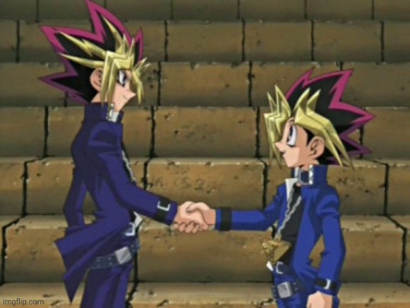yugi shaking hands | image tagged in yugi shaking hands | made w/ Imgflip meme maker