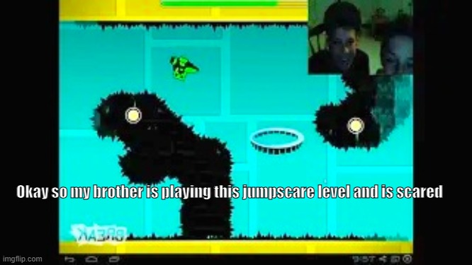 My new meme | Okay so my brother is playing this jumpscare level and is scared | image tagged in asdasdasasdadsasd | made w/ Imgflip meme maker