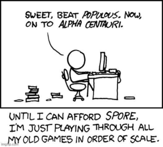 "Way to not support the GMA 950 under OS X, Spore. :(" | image tagged in video games,spore,populous,alpha centauri,order,scale | made w/ Imgflip meme maker
