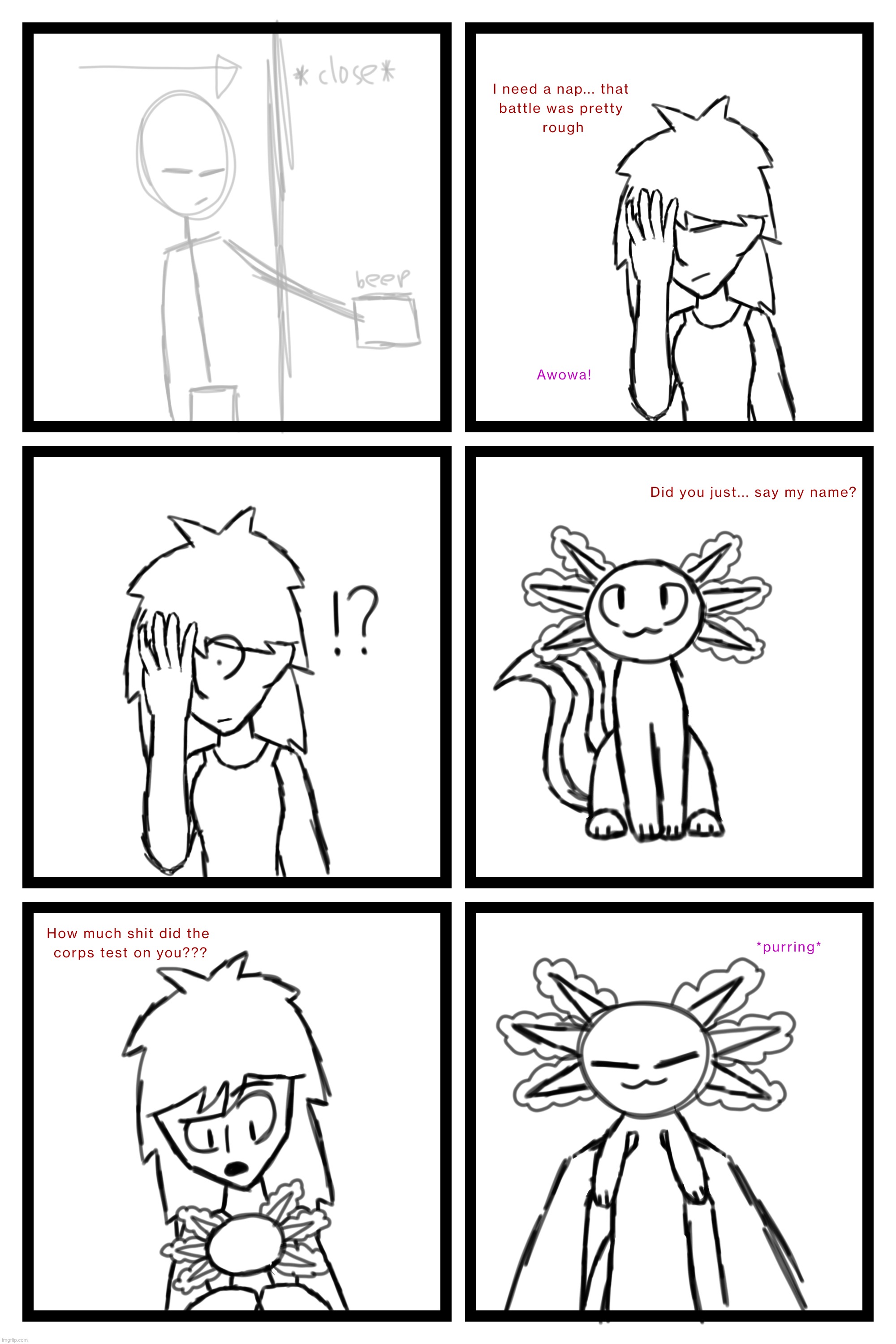 Wip comic with Aurora and her pet Cat-xolotl, Comet (cat + axolotl hybrid) | made w/ Imgflip meme maker