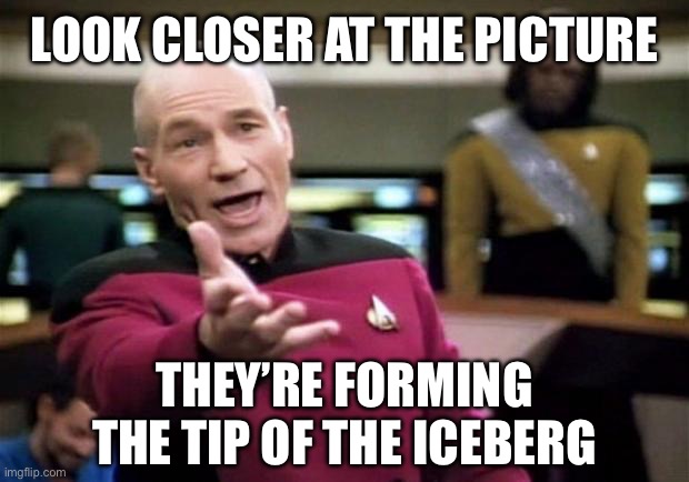 startrek | LOOK CLOSER AT THE PICTURE THEY’RE FORMING THE TIP OF THE ICEBERG | image tagged in startrek | made w/ Imgflip meme maker