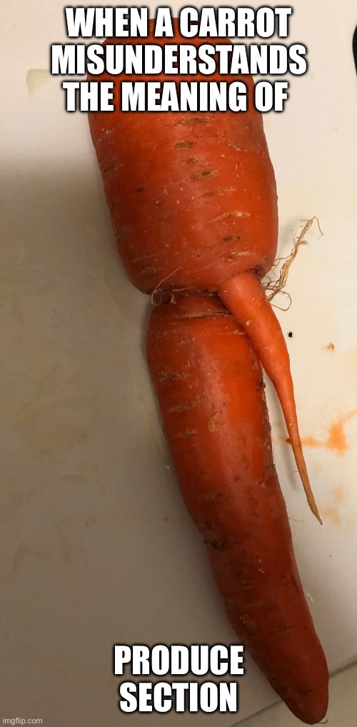 Special carrot | WHEN A CARROT MISUNDERSTANDS THE MEANING OF; PRODUCE SECTION | image tagged in carrot,healthy,food | made w/ Imgflip meme maker