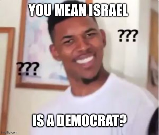 YOU MEAN ISRAEL IS A DEMOCRAT? | image tagged in nick young | made w/ Imgflip meme maker