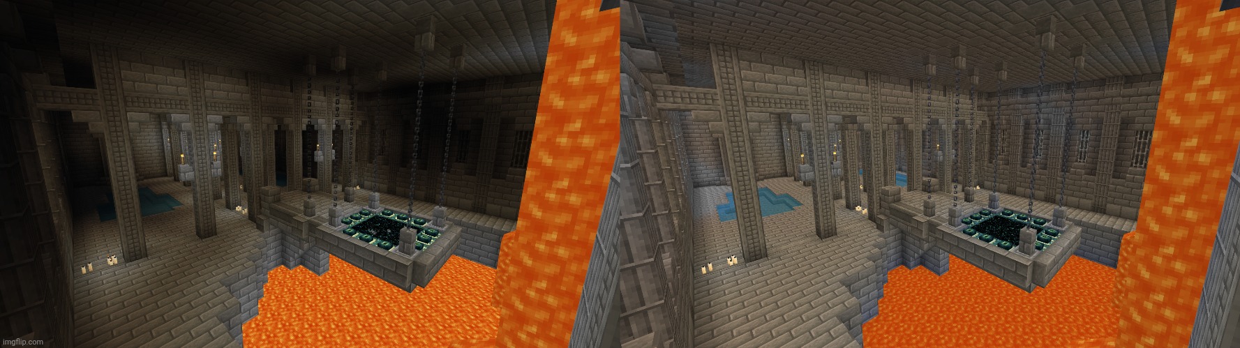 I was messing around with the plenty of blocks addon and made this huge end portal room | image tagged in minecraft,bedrock | made w/ Imgflip meme maker