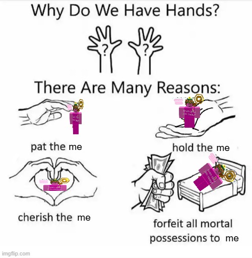 random meme i made this for no reason lol | me; me; me; me | image tagged in why do we have hands all blank | made w/ Imgflip meme maker