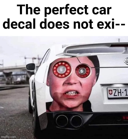 The perfect car decal does not exi-- | image tagged in memes,car decal,greta thunberg,perfect,climate change,hamas | made w/ Imgflip meme maker
