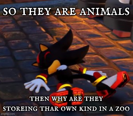 shadow dead | so they are animals then why are they storeing their own kind in a zoo | image tagged in shadow dead | made w/ Imgflip meme maker