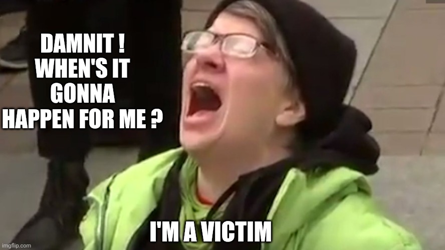 Screaming Liberal  | DAMNIT !
WHEN'S IT GONNA HAPPEN FOR ME ? I'M A VICTIM | image tagged in screaming liberal | made w/ Imgflip meme maker