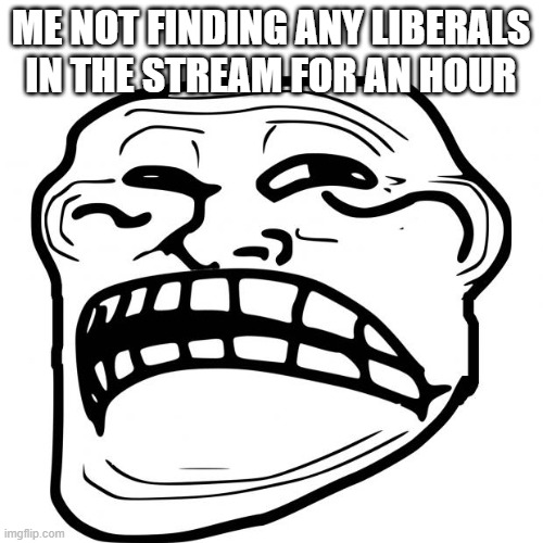 Sad Troll Face | ME NOT FINDING ANY LIBERALS IN THE STREAM FOR AN HOUR | image tagged in sad troll face | made w/ Imgflip meme maker