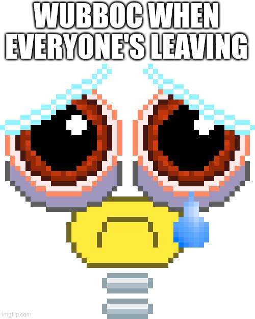 Like why -_- | WUBBOC WHEN EVERYONE'S LEAVING | image tagged in sad wubbox | made w/ Imgflip meme maker