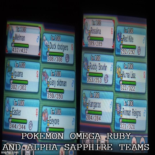 pokemon omega ruby and alpha sapphire teams | POKEMON OMEGA RUBY AND ALPHA SAPPHIRE TEAMS | image tagged in pokemon,video games,pokemon omega ruby and alpha sapphire,nintendo,pokemon teams,3ds | made w/ Imgflip meme maker